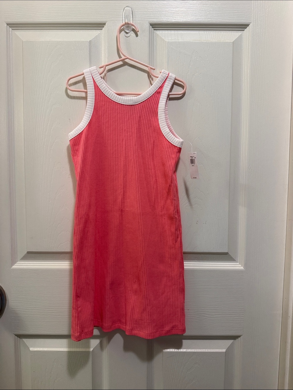 Girls Sleeveless Coral Tank Dress with White Trim